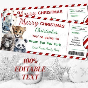 Druckbare Geschenkgutschein Vorlage Zoo Weihnachtsgeschenkgutschein Zoo Geschenkgutschein Vorlage zum bearbeiten download und sofort ausdrucken Zootiere