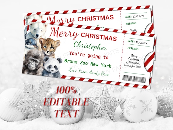 印刷可能なギフト券テンプレート 動物園のクリスマスギフト券 動物園の