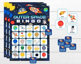 Printable Bingo Game for Kids Outer Space Bingo Game Printable Bingo Instant Download Party Game Space Bingo Game for Boys Party