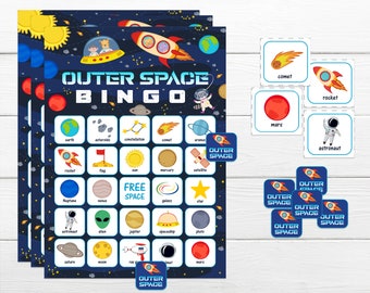 Afdrukbaar bingospel voor kinderen Outer Space Bingospel Afdrukbare Bingo Instant Download Party Game Space Bingospel voor jongensfeest