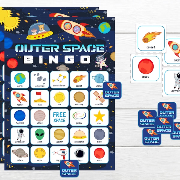 Printable Bingo Game for Kids Outer Space Bingo Game Printable Bingo Instant Download Party Game Space Bingo Game for Boys Party