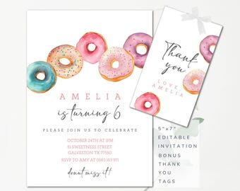 Donut Invitation Editable Sweet Treats Invitation Donut Instant Birthday Invitation Instant Download Donut Birthday Party
