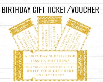 Birthday Gift Ticket Printable Birthday Gift Certificate Template Gold Birthday Ticket Voucher Gift Card Template