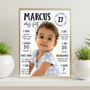 Editable First Birthday Milestone Sign Photo milestone board Modern 1st Birthday Photo Milestone Poster One Year Photo Baby Milestone Board