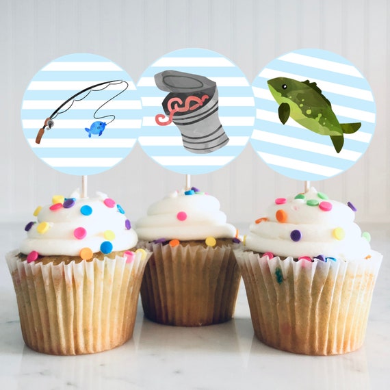 Boys Birthday Party Cupcake Toppers for Instant Printing. Toppers Fishing  Cake Toppers Cupcake Party Toppers Birthday Party Toppers FBB2 
