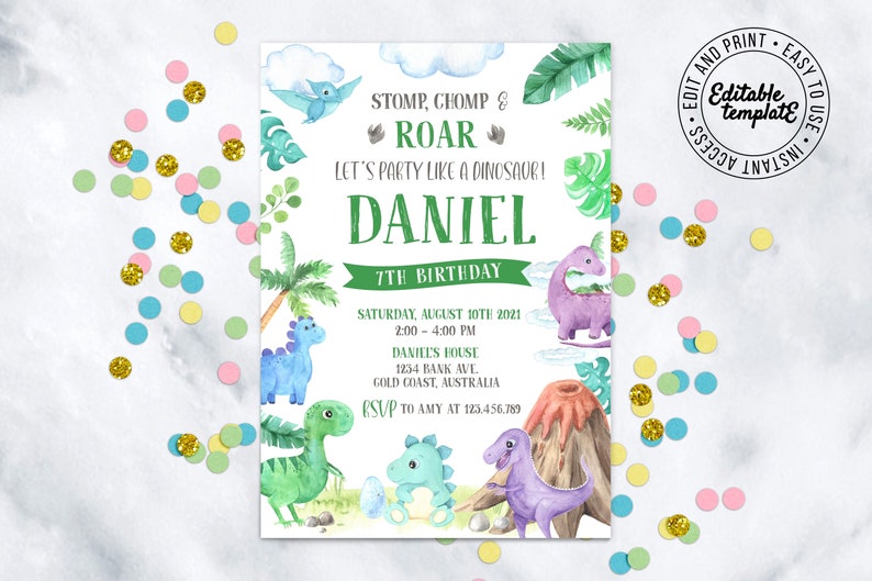 Dinosaur Birthday Party Bundle Dinosaur Birthday Package Dinosaur Birthday Party Set Printable Dinosaur Party Instant Print Download image 2