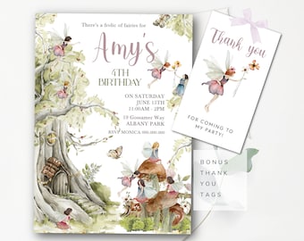 Editable Fairies Invitation Woodland Fairies Instant Birthday Invitation Enchanted Fairy Invitation Instant download Fairies Party Pixies EF