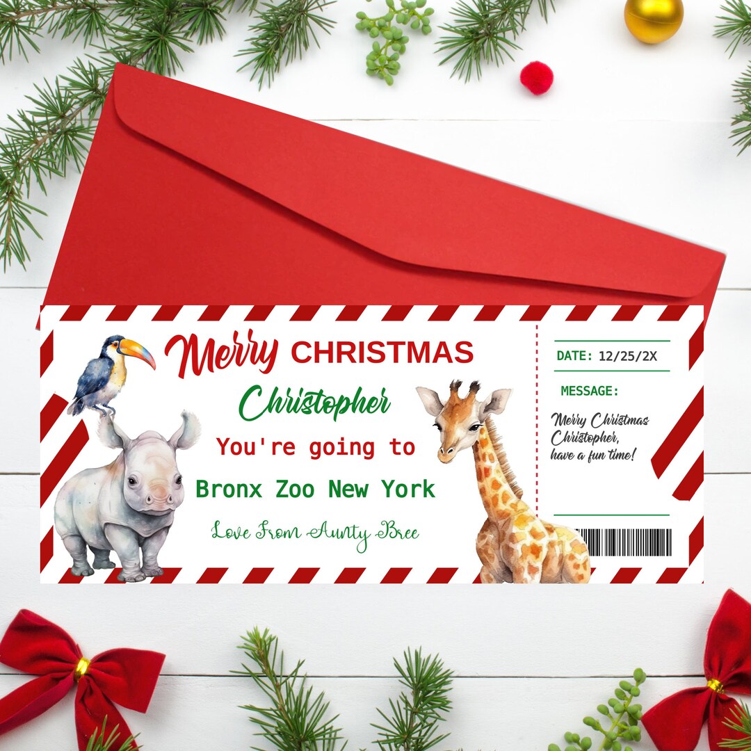 Printable Zoo Gift Certificate Template Instantly Animal Park Christmas