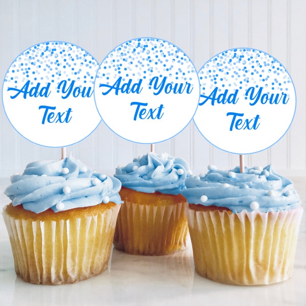 Blue confetti cupcake toppers for instant printing. Editable to any colour you choose, toppers to print at home, Cupcake party toppers,