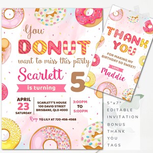 Donut Birthday Invitation Donut Miss This Party Invitation Pink Girl Editable Donut Sweet Birthday Digital Download Template  - DBP6