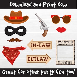 Outlaw Party Props. Outlaw photo booth props Outlaw printable props for photos Outlaw party decor Party glasses printables