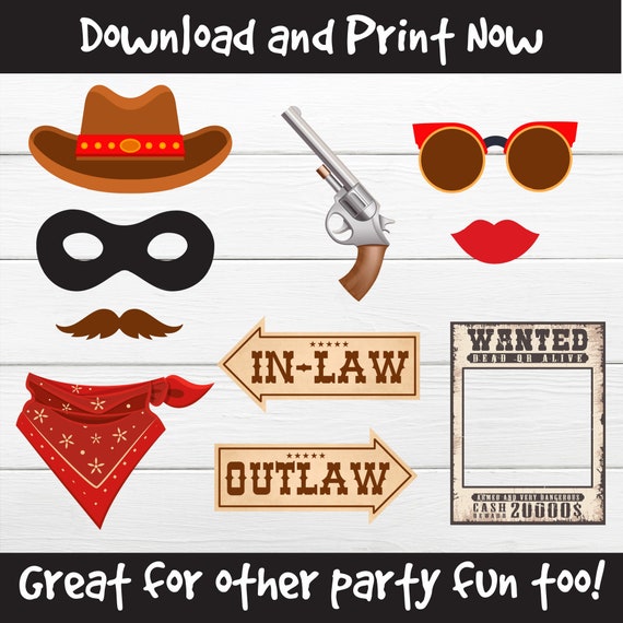 OUTLAW PARTY PROPS. Outlaw photo booth props Outlaw printable props for photos Outlaw party decor Party glasses printables Il_570xn