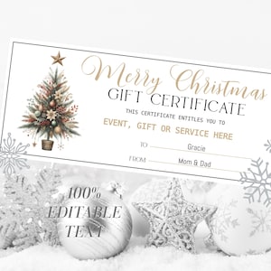 Modello buono regalo di Natale Buono regalo di Natale modificabile Certificato del buono regalo di Natale stampabile Modifica e download istantanei
