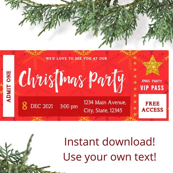 Editable Christmas invitation, Christmas ticket template to edit, download and print instantly. Gift ticket, Christmas gift pass template Il_570xn