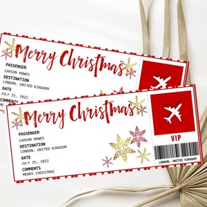 Faux Weihnachts Bordkarte Geschenk Ticket Vorlage Bearbeitbare Weihnachtsflugkarte Geschenk Reiseticket Geschenk Bordkarte Vorlage Überraschung