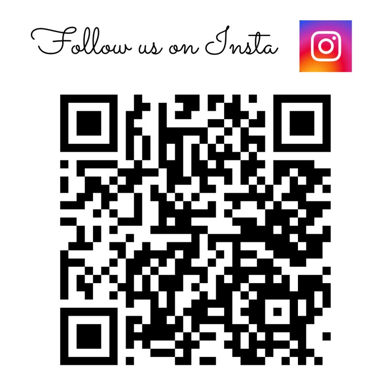 May include: Black and white QR code with the text "Follow us on Insta" and a stylized Instagram logo in the top right corner.