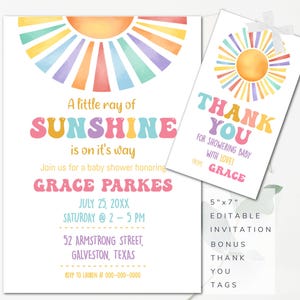 Baby Shower Sunshine Invitation A Little Ray of Sunshine Invitation Baby Shower Invite  Girl Sun Shower Invitation Instant Download SN