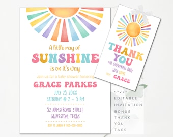 Baby Shower Sunshine Invitation A Little Ray of Sunshine Invitation Baby Shower Invite  Girl Sun Shower Invitation Instant Download SN