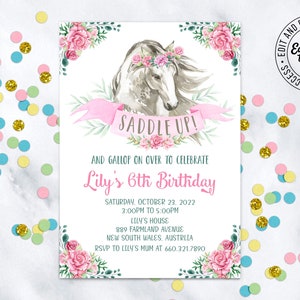 PONY Invitation, Horse birthday Invitation template you can personalize and print yourself using corjl. PONY invitation HBP9 image 2