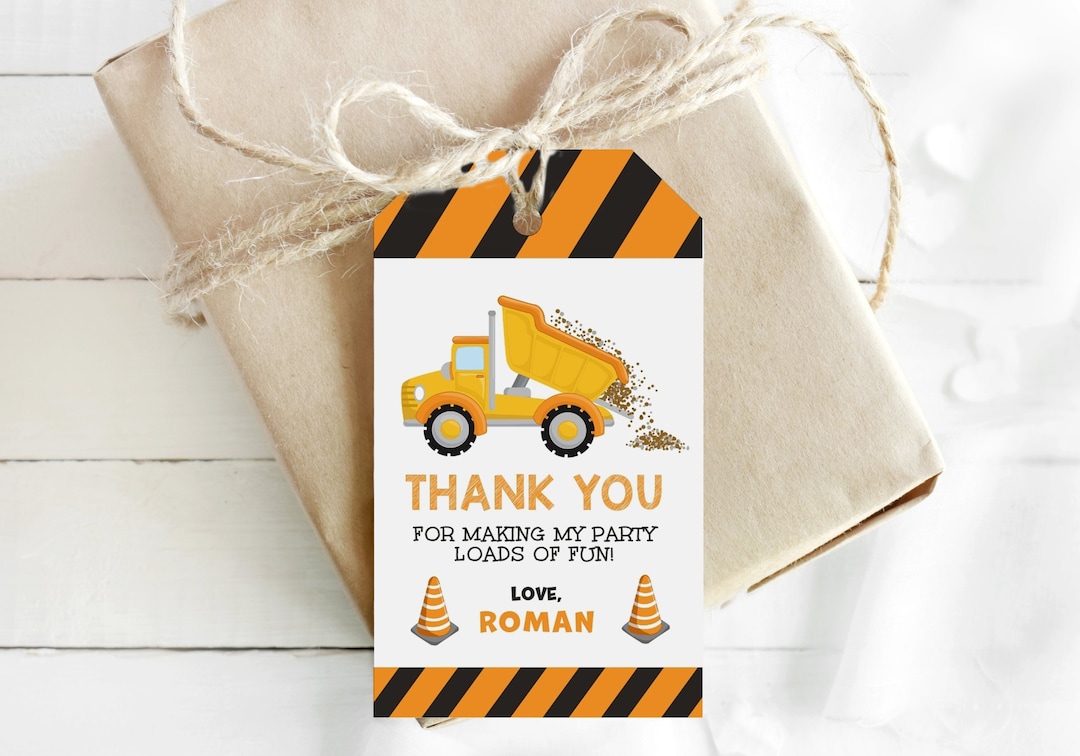 Construction Party Thank You Tags Editable Construction Birthday Tags