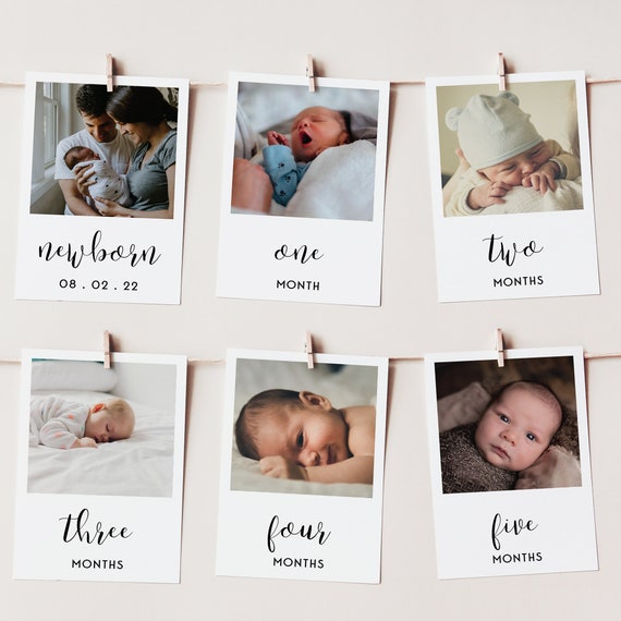 1st Birthday Photo Banner, First Birthday Modern Photo Banner, Minimalist Monthly Milestone Photo Cards Digital Download Photo Card Template Il_570xn
