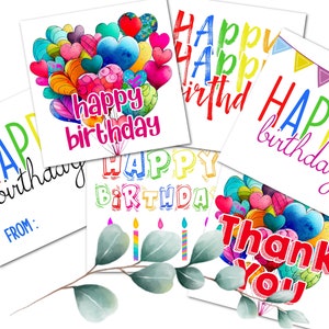 Alles Gute zum Geburtstag quadratische Geschenkanhänger Sofortiger Druck Favor Karten Geburtstag Favor Tags Danke Tags Printable Party Tags mit 6 Designs enthalten