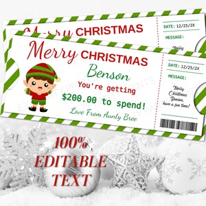 Gift Voucher Christmas Ticket Editable Voucher Printable Christmas Gift Certificate Template Editable Kids Christmas Gift Voucher Elf