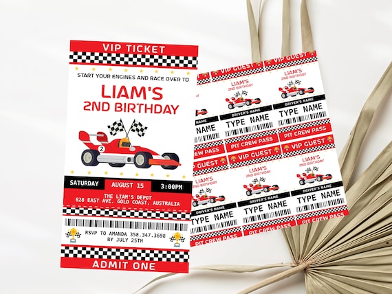 Race Car Ticket Invitation Racing ID Badges Race Invitation Red Racing Car Invitation Race Car Invite Racing Invitation Instant Download RC