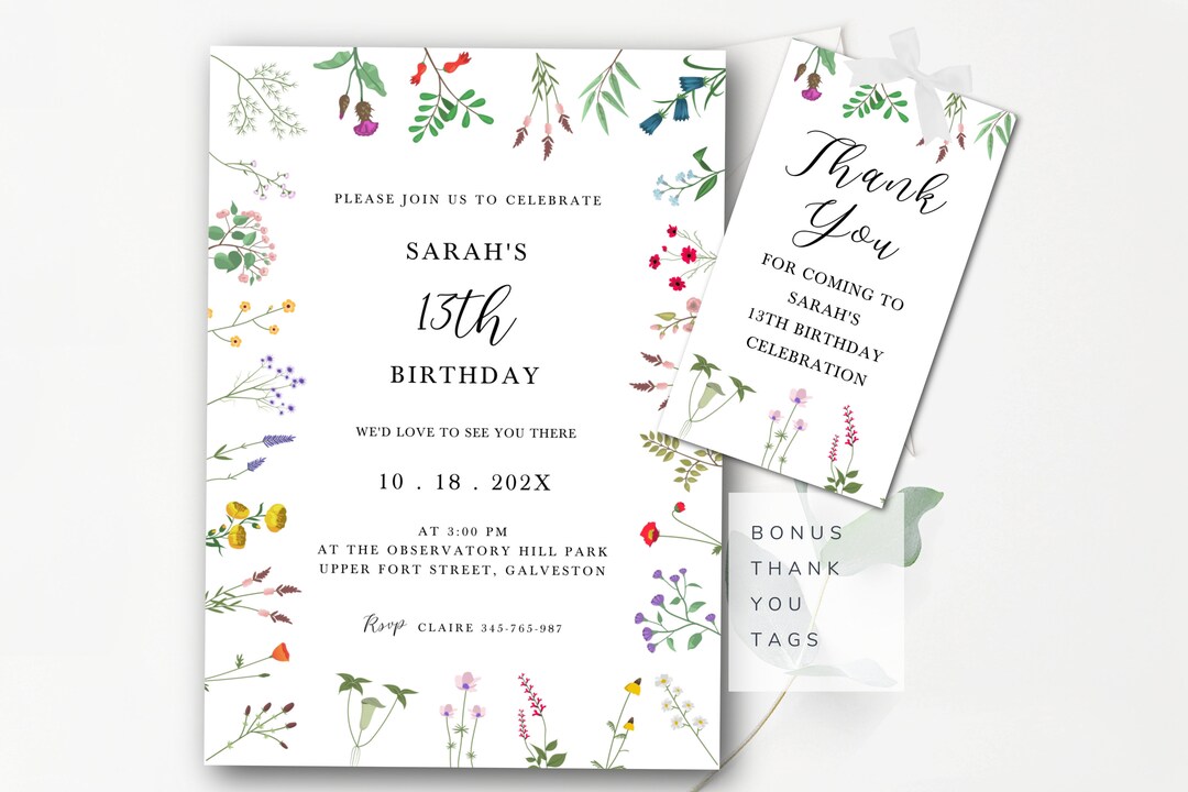 Wildflower Invitation Template Flower Birthday Editable Wildflower Wildflower Invitation Template Flower Birthday Editable Wildflower
