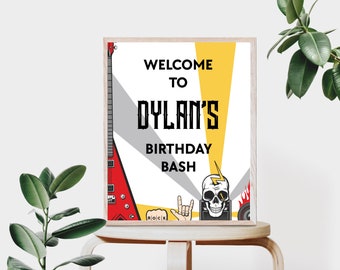 Editable Rockstar birthday welcome sign, Custom Rock birthday sign, editable rock n roll party sign, sign template rock n roll party