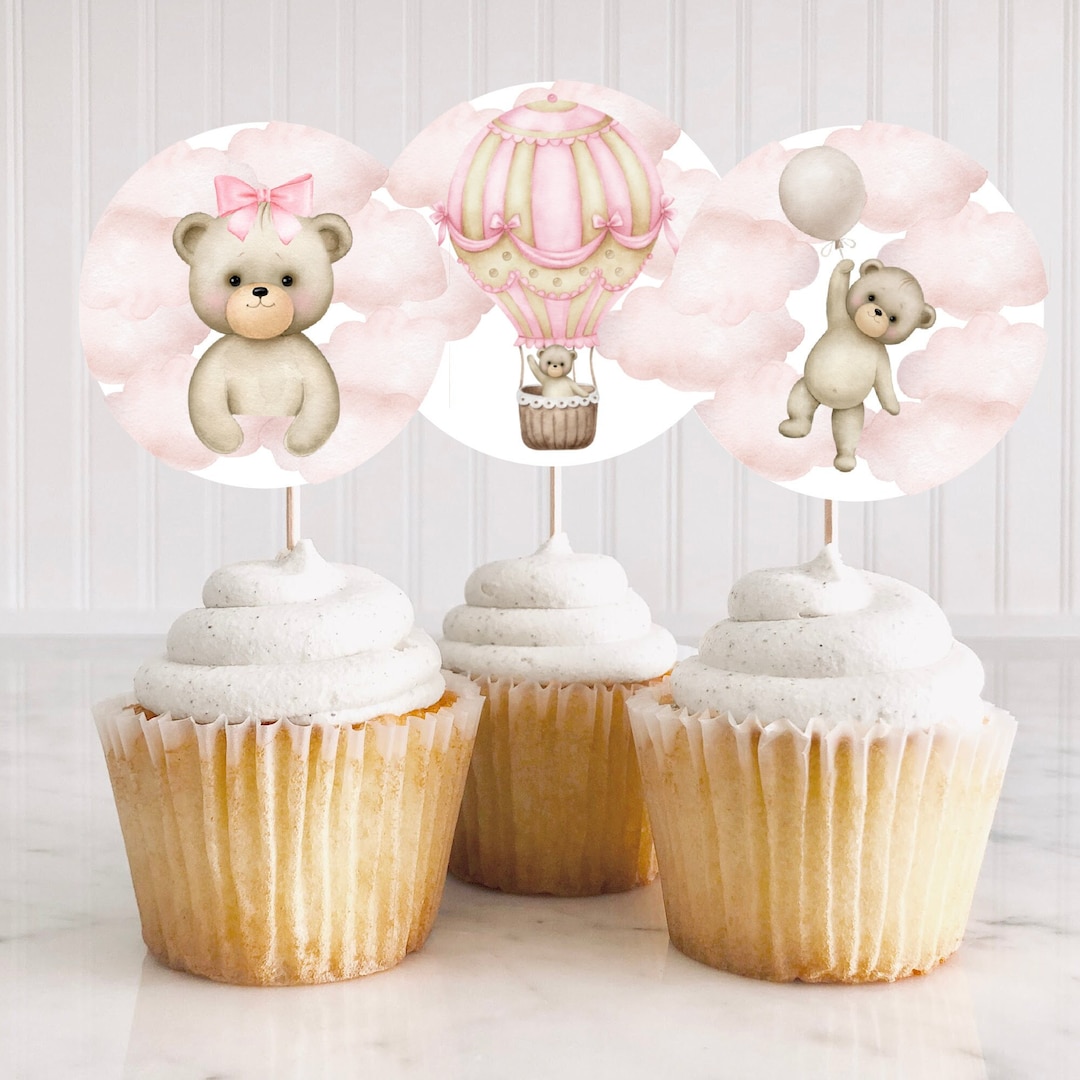 Teddy Bear Birthday Decor Pink Birthday Cake Topper Pink Balloon Party ...