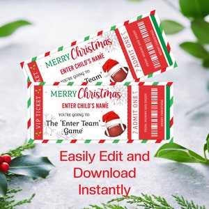 Modello stampabile per biglietto regalo di Natale per partita di calcio Voucher per il giorno festivo della partita di calcio Regalo per biglietto di calcio Modifica e download istantanei