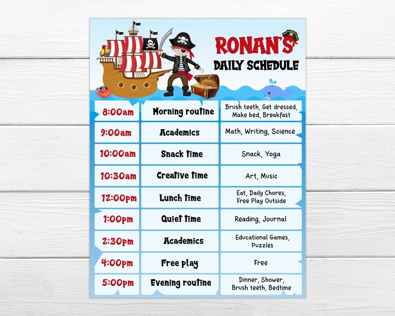 Daily schedule chart Instant print Home school chart Routine chart Editable Daily schedule chart Personalise save and print instantly. image 1