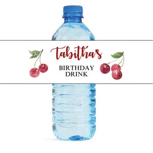 Cherries Birthday Water Bottle Labels Editable Cherry Labels Editable Red Cherries Water Bottle Labels Printable Cherry Girls Labels C5
