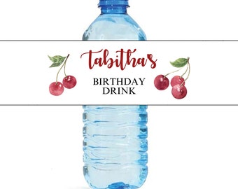 Cherries Birthday Water Bottle Labels Editable Cherry Labels Editable Red Cherries Water Bottle Labels Printable Cherry Girls Labels C5