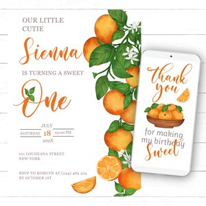 Orange First Birthday Invitation Editable Orange 1st Birthday Invitation Orange Sweet Birthday Invitation Oranges Sweet Party Invite OB9