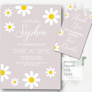 Editable Retro Daisy Invitation Lavender Pink Daisy Birthday Invitation Template Daisy Invitation Template Printable Instant Download G7