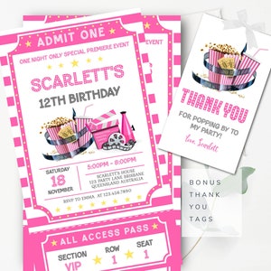 Movie Night Ticket Einladung Vorlage Bearbeitbar Movie Night Party Einladung Rosa Kinokarte Geburtstagseinladung Gefälschte Kinokarte einladen