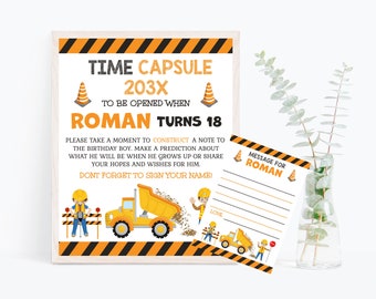 Construction birthday time capsule to edit yourself. Instant download time capsule. 1st birthday party,first birthday time capsule - CSP8