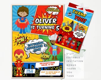 Superhero Invitation Comic Birthday Invitation Superheroes Birthday Party Invitation Superhero Kids to edit and print instantly