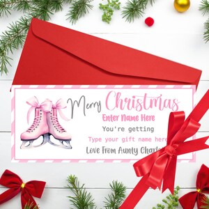 Christmas Gift Voucher Printable Pink Christmas Gift Ticket Ice Skating Editable Christmas Gift Coupon Instant Edit and Print Gift Idea