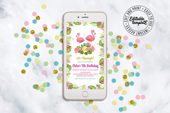 FLAMINGO Invitation to edit. FLAMINGO birthday party invitation Electronic birthday Invitation Instant download birthday invitation - FBP8 Il_570xn