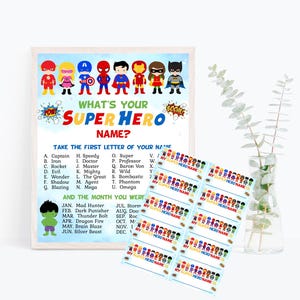 What is your Superhero Name Game Instant Download, Instant Printable Party Game Superhero Birthday Party Game Superheroes Printable SHP8