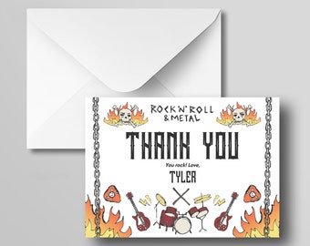 Editable Born to Rock Birthday Thank You Cards set of 4, Rock Birthday Party Thank you tags, Rock and Roll Card Template