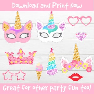 Unicorn Party Props. Unicorn photo booth props Unicorn printable props for photos Unicorn birthday party decor Unicorn party games Unicorn