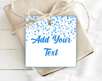 Editable Blue Gift Tags Blue Confetti Favor Cards Editable Blue Square Tags Personalized Thank You Tags Printable Blue Party Tags