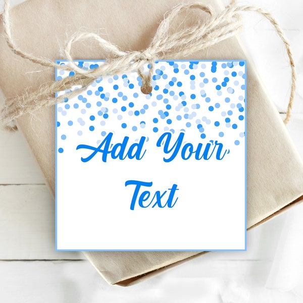 Editable Blue Gift Tags Blue Confetti Favor Cards Editable Blue Square Tags Personalized Thank You Tags Printable Blue Party Tags