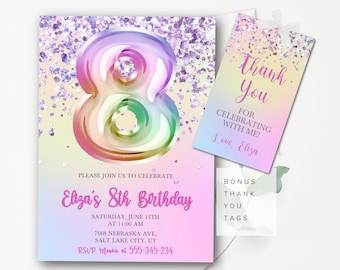 Editable 8th Birthday Invitation Glitter Eighth Birthday Invitation Editable Girls Invitation Instant Download Glitter Birthday Party GP1