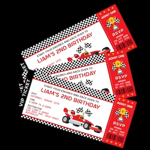 Car Racing Birthday Invitation to edit, download and print with free ID Badges Boys Car Ticket Birthday Invitation Red Car Racing Invitation