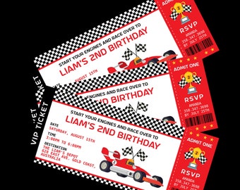 Car Racing Birthday Invitation to edit, download and print with free ID Badges Boys Car Ticket Birthday Invitation Red Car Racing Invitation